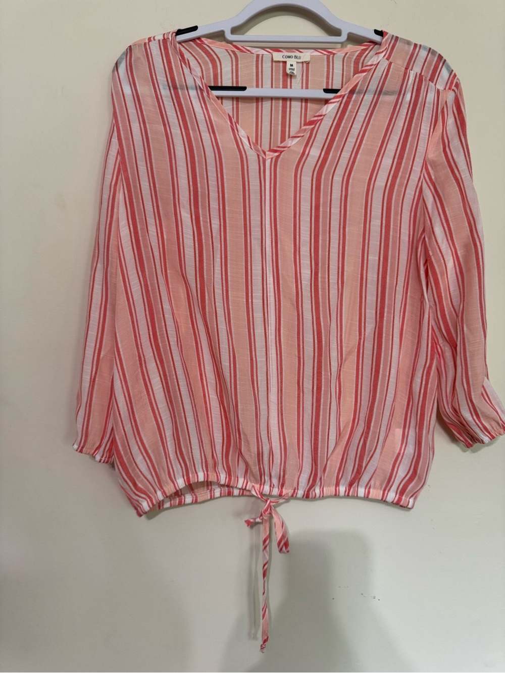 Coco Bay Coral Stripe V-Neck Drawstring Blouse